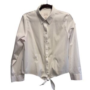 CHICOS Long Sleeve Button Up No Iron Blouse With Roll Tabs White Size 8
